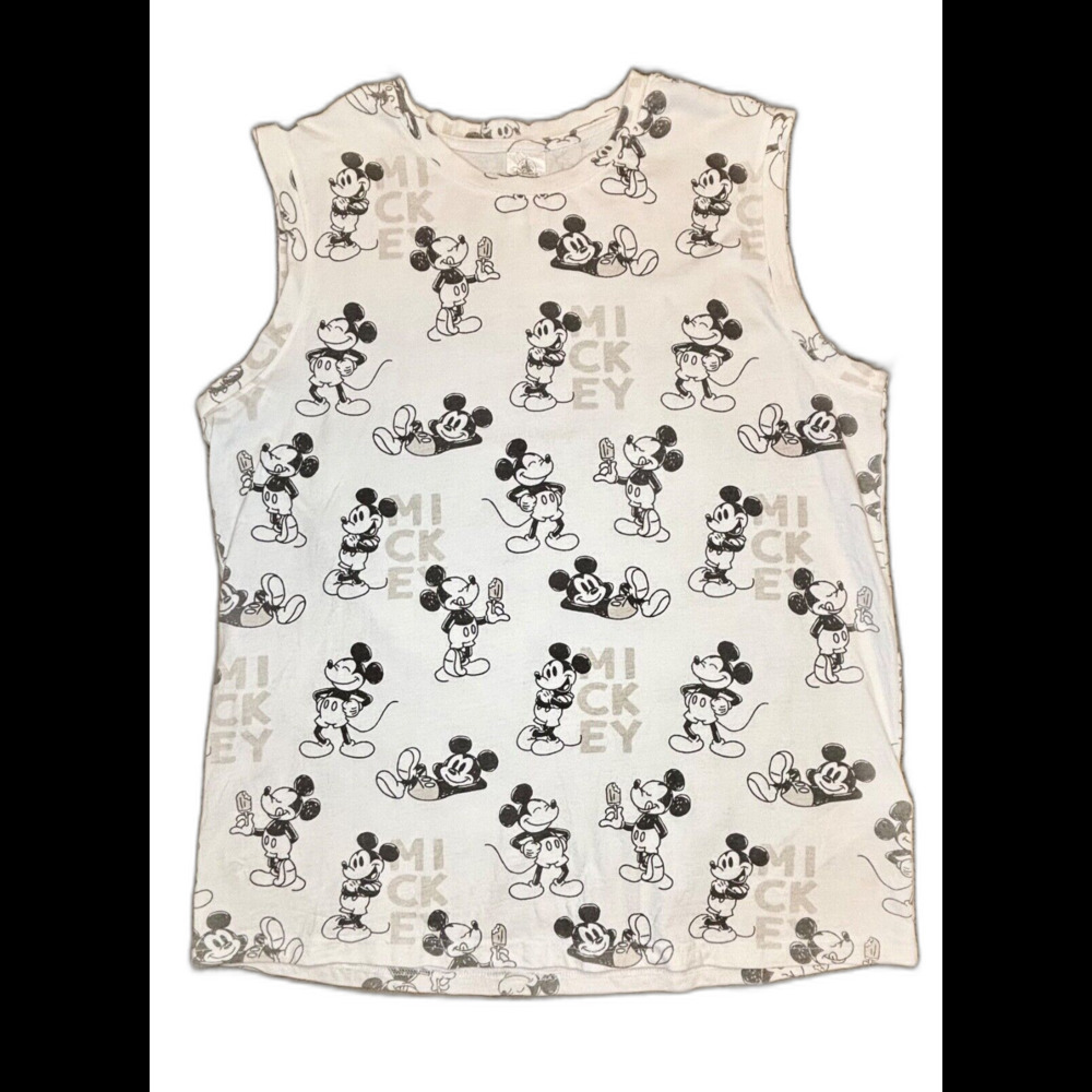 Disney Parks Mickey Mouse Men's Sleeveless Shirt Top White Gray Size LG